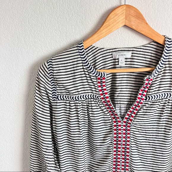 J. Crew Embroidered Embellished Cream Striped Long Sleeve Blouse - Picture 6 of 14